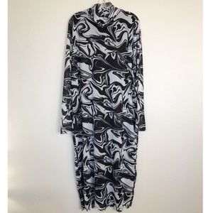 Eloquii Black/White Marbled Mesh Long Sleeve Fitted Dress 22